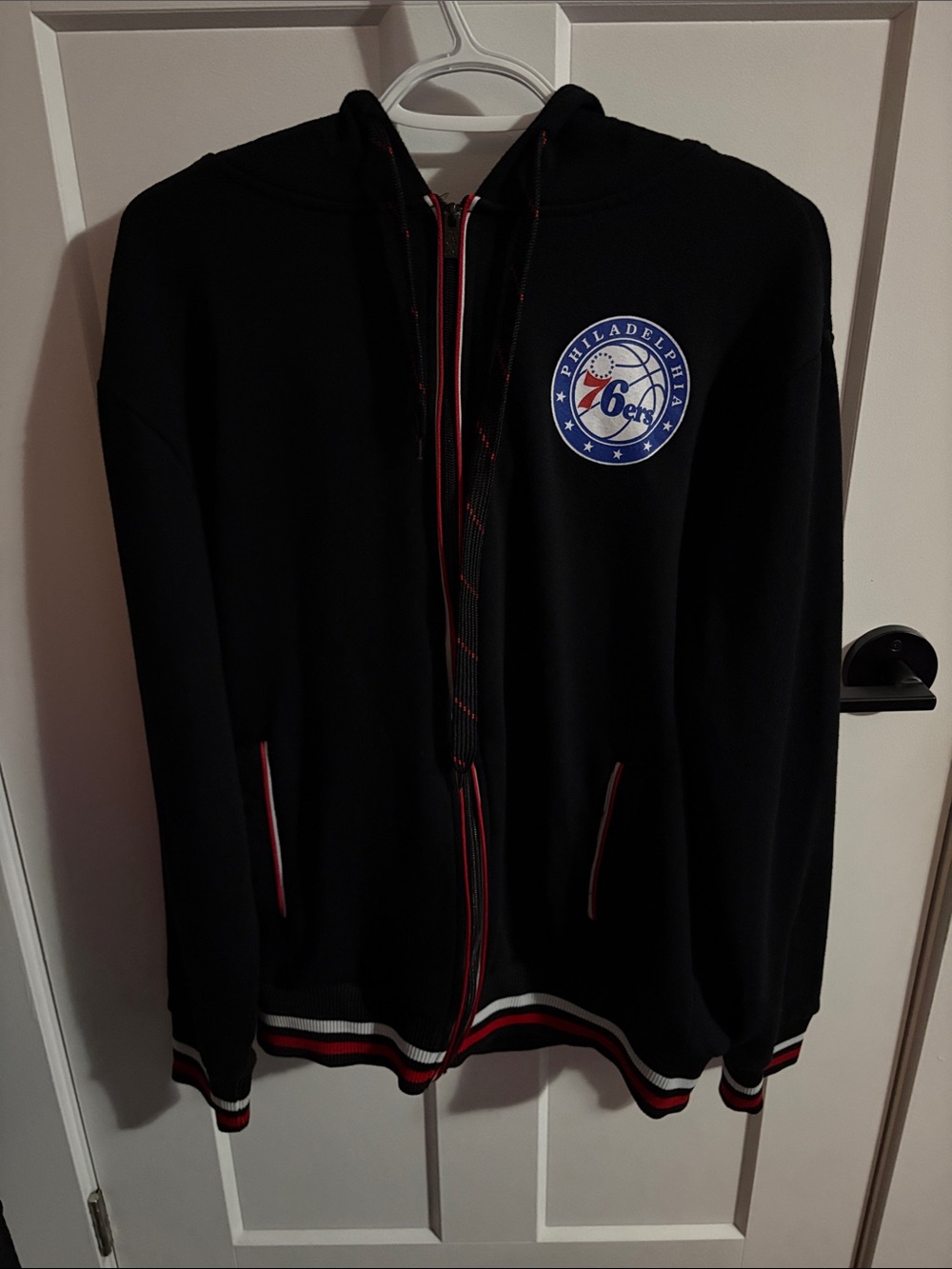 NBA Philadelphia 76ers Black Zip-Up Hoodie with Red & White Trim